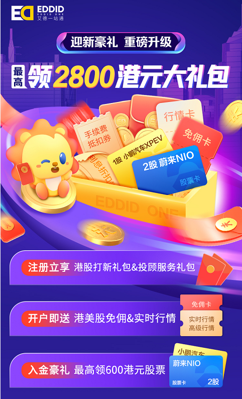 艾德一站通12月重磅新人福利升级，港美股免佣+实时行情，最高领2800港元大礼包