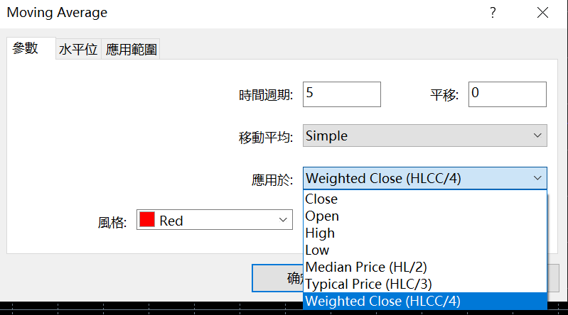 什麼是移動平均線（MA）的適用價格？比較參數畫面上的7類選項