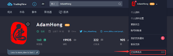 如何在TradingView的圖表上查看自己已發表的觀點和自己關注的人的觀點?